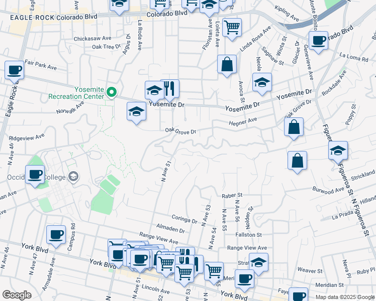 map of restaurants, bars, coffee shops, grocery stores, and more near 1572 Silverwood Drive in Los Angeles