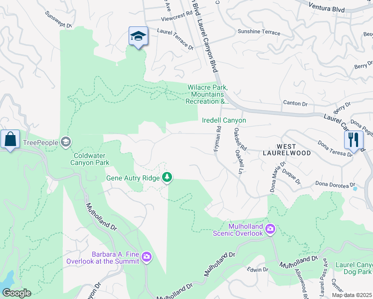 map of restaurants, bars, coffee shops, grocery stores, and more near 12004 Briarvale Lane in Los Angeles