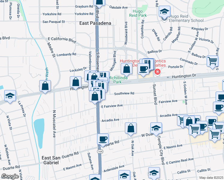 map of restaurants, bars, coffee shops, grocery stores, and more near 7266 Jackson Place in San Gabriel