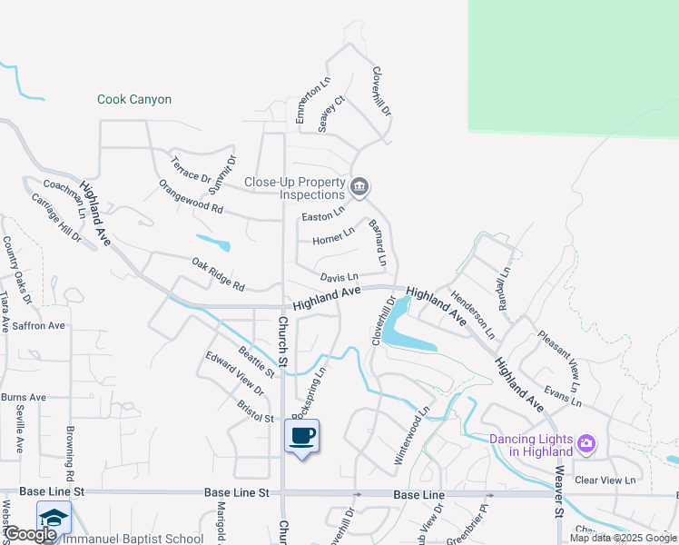 map of restaurants, bars, coffee shops, grocery stores, and more near 29020 Davis Lane in Highland