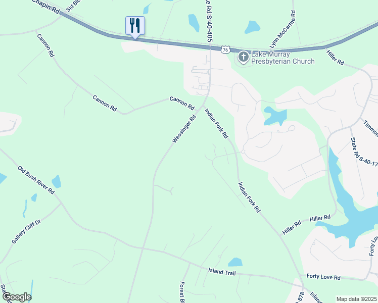 map of restaurants, bars, coffee shops, grocery stores, and more near 2239 Wessinger Road in Chapin