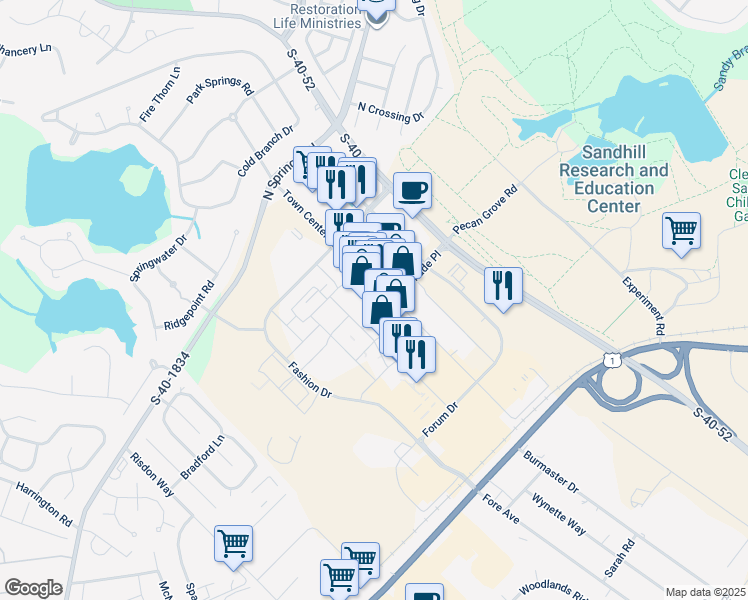 map of restaurants, bars, coffee shops, grocery stores, and more near 661-15 Promenade Place in Columbia