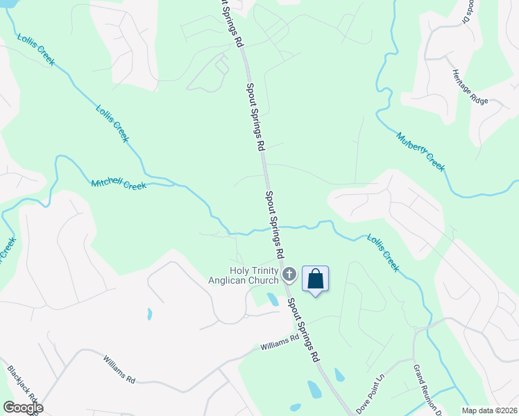 map of restaurants, bars, coffee shops, grocery stores, and more near 7020 Spout Springs Road in Flowery Branch