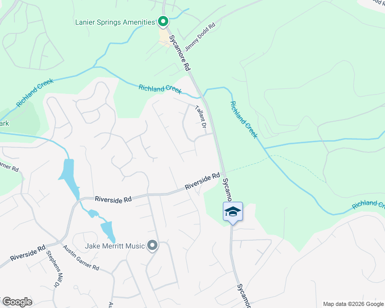 map of restaurants, bars, coffee shops, grocery stores, and more near 1340 Richland Creek Trail in Sugar Hill
