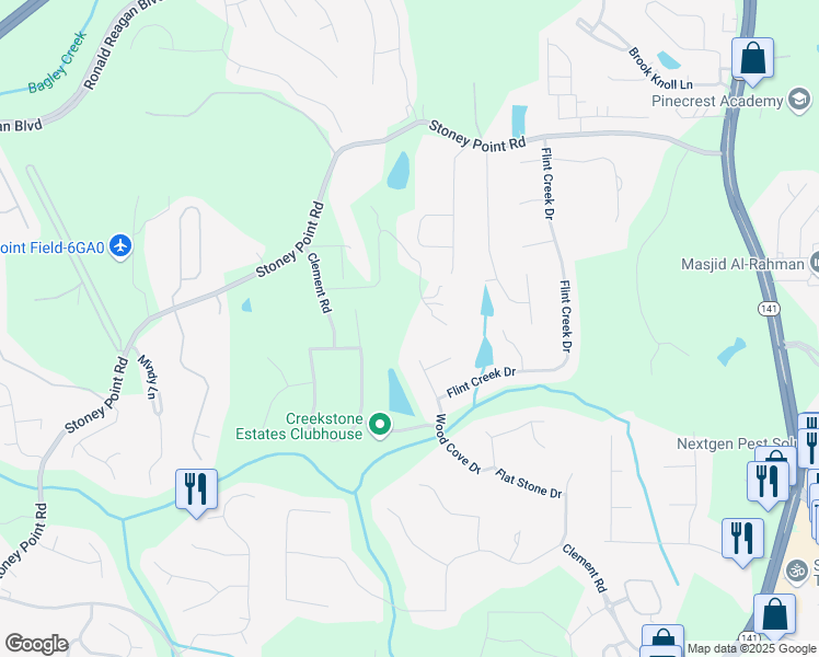 map of restaurants, bars, coffee shops, grocery stores, and more near 2160 Bradley Trail in Cumming