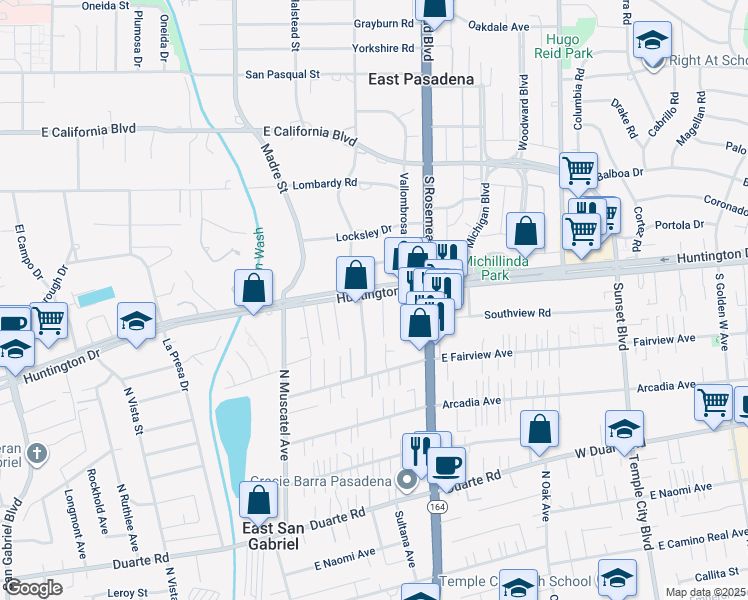 map of restaurants, bars, coffee shops, grocery stores, and more near 7246 North Lotus Avenue in San Gabriel