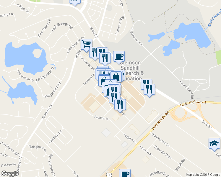 map of restaurants, bars, coffee shops, grocery stores, and more near 661-15 Promenade Pl in Columbia