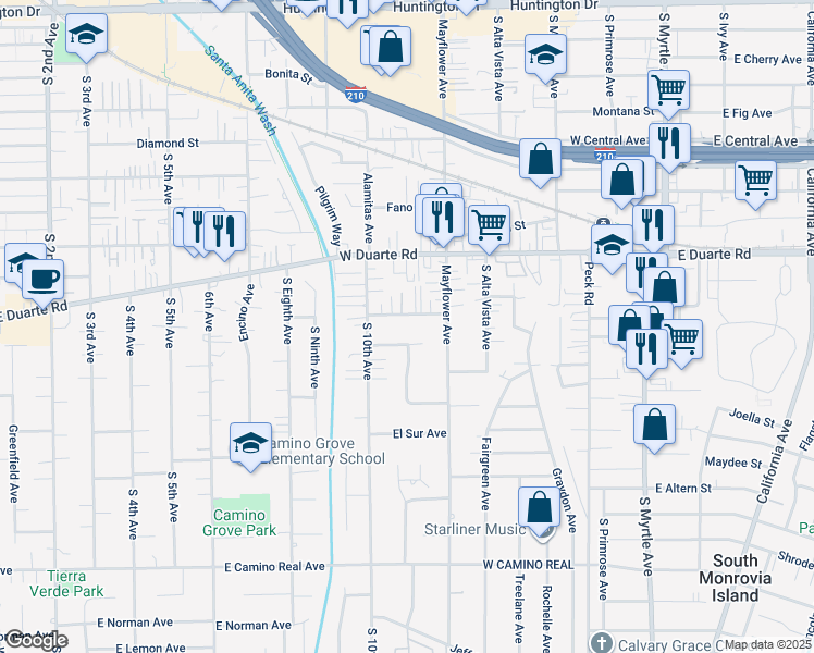 map of restaurants, bars, coffee shops, grocery stores, and more near 1032 El Norte Avenue in Arcadia