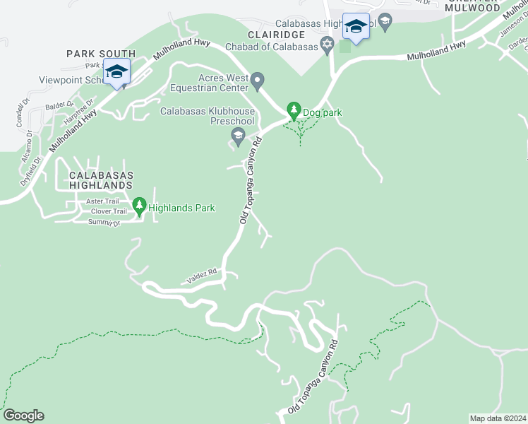 map of restaurants, bars, coffee shops, grocery stores, and more near 3430 Dorothy Road in Topanga