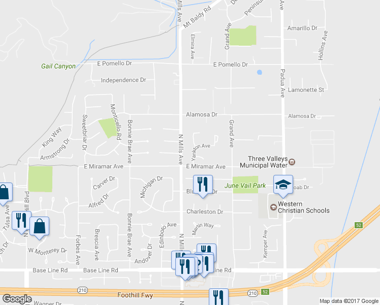 map of restaurants, bars, coffee shops, grocery stores, and more near 3351 Yankton Avenue in Claremont
