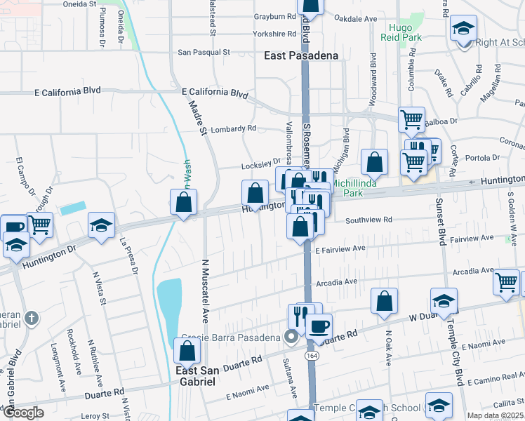 map of restaurants, bars, coffee shops, grocery stores, and more near 7246 North Lotus Avenue in San Gabriel