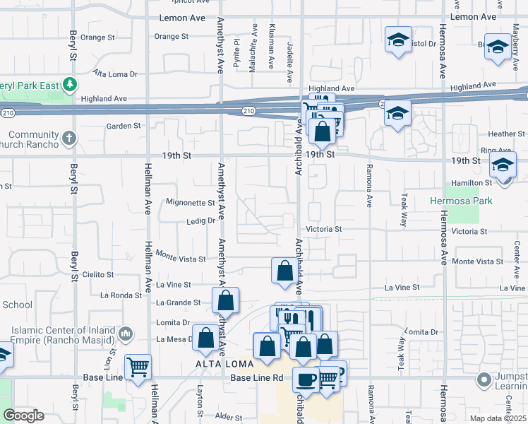 map of restaurants, bars, coffee shops, grocery stores, and more near in Rancho Cucamonga