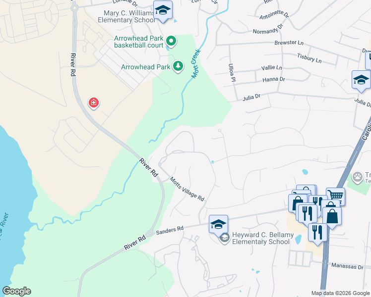 map of restaurants, bars, coffee shops, grocery stores, and more near 6312 Motts Village Road in Wilmington