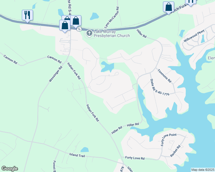 map of restaurants, bars, coffee shops, grocery stores, and more near 27 Hilton Glen Court in Chapin