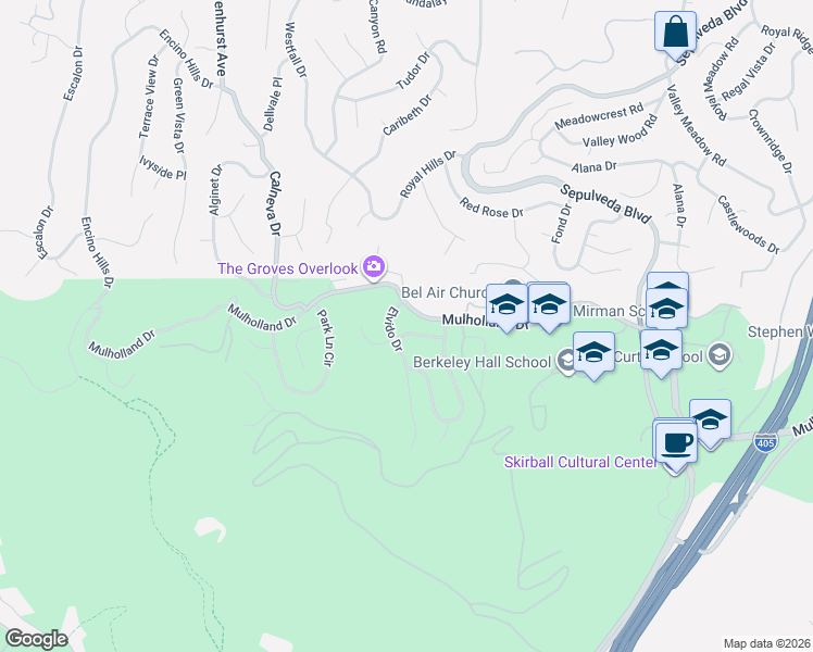 map of restaurants, bars, coffee shops, grocery stores, and more near 16366 Sloan Drive in Los Angeles
