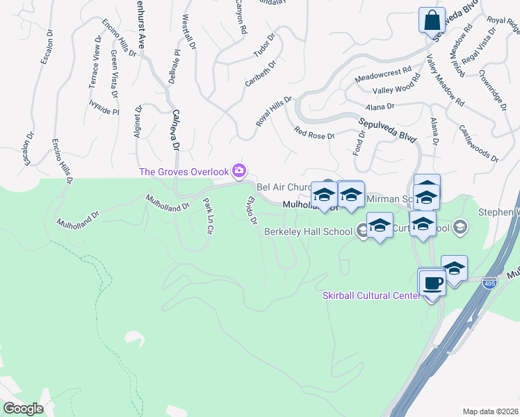 map of restaurants, bars, coffee shops, grocery stores, and more near 16366 Sloan Drive in Los Angeles