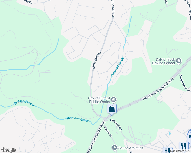 map of restaurants, bars, coffee shops, grocery stores, and more near 1851 Millwood Park Northeast in Buford