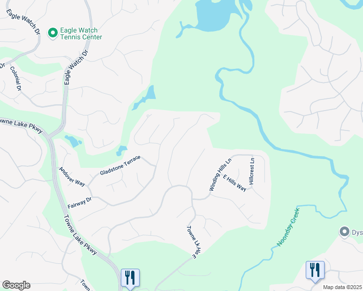 map of restaurants, bars, coffee shops, grocery stores, and more near 622 Goldpoint Trce in Woodstock