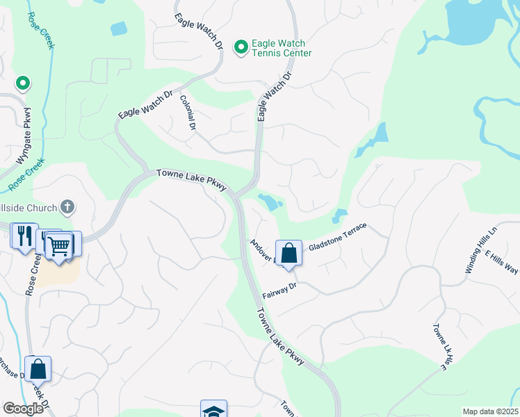 map of restaurants, bars, coffee shops, grocery stores, and more near 2912 Dunhill Trail in Woodstock