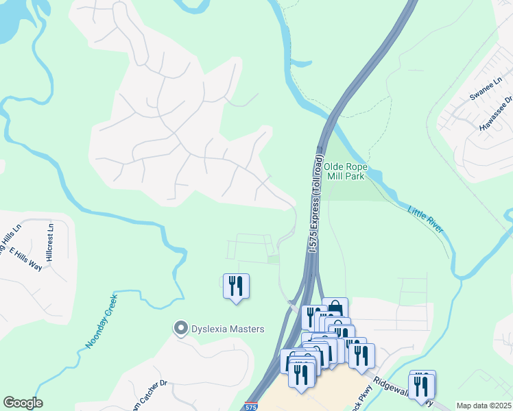 map of restaurants, bars, coffee shops, grocery stores, and more near 109 Gainesway Drive in Woodstock