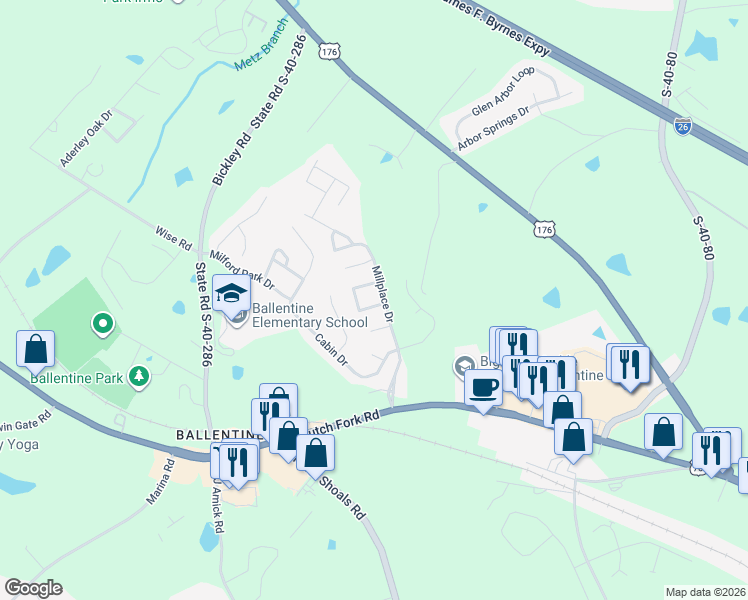 map of restaurants, bars, coffee shops, grocery stores, and more near 701 Millplace Loop in Irmo