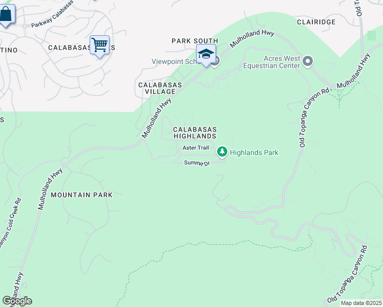 map of restaurants, bars, coffee shops, grocery stores, and more near Clover Trail in Calabasas