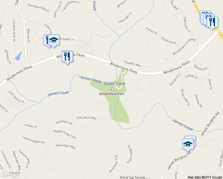 map of restaurants, bars, coffee shops, grocery stores, and more near 3355 Windermere Parkway in Cumming