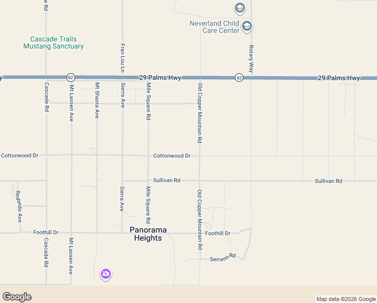 map of restaurants, bars, coffee shops, grocery stores, and more near Cottonwood Drive in Joshua Tree