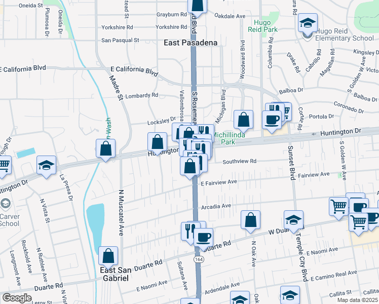 map of restaurants, bars, coffee shops, grocery stores, and more near 7279 Rosemead Boulevard in San Gabriel