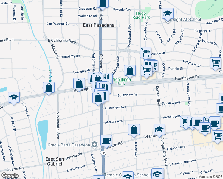 map of restaurants, bars, coffee shops, grocery stores, and more near 9061 Southview Road in San Gabriel