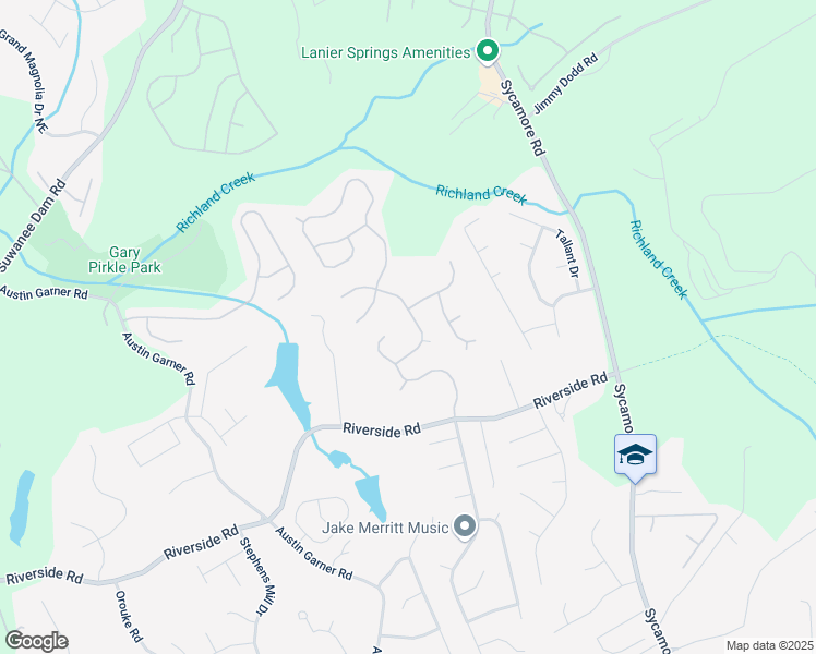 map of restaurants, bars, coffee shops, grocery stores, and more near 5742 Riverside Walk Drive Northeast in Sugar Hill