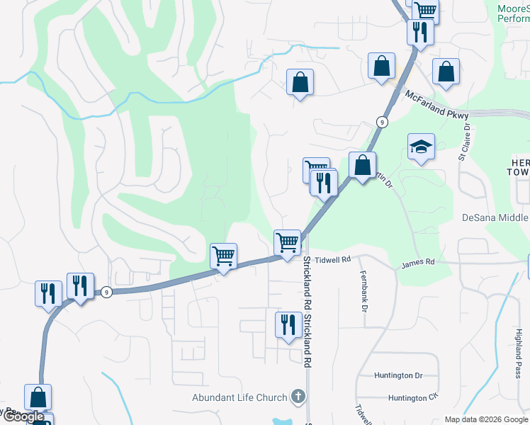 map of restaurants, bars, coffee shops, grocery stores, and more near 6525 Tulip Plantation Road in Alpharetta