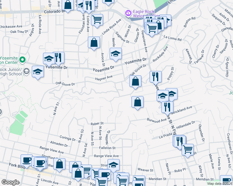 map of restaurants, bars, coffee shops, grocery stores, and more near 1913 Nolden Street in Los Angeles