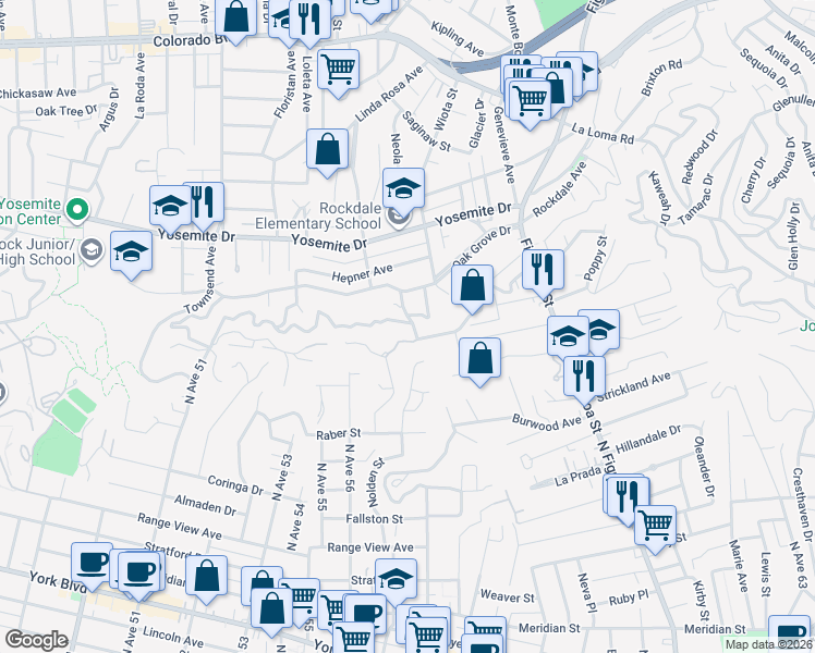 map of restaurants, bars, coffee shops, grocery stores, and more near 1913 Nolden Street in Los Angeles