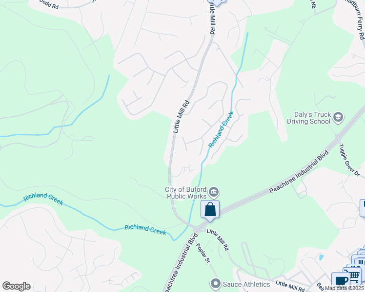 map of restaurants, bars, coffee shops, grocery stores, and more near 1851 Millwood Park Northeast in Buford
