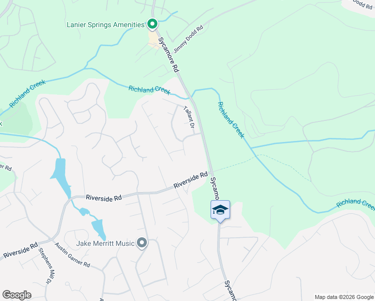 map of restaurants, bars, coffee shops, grocery stores, and more near 1323 Richland Creek Trail in Sugar Hill