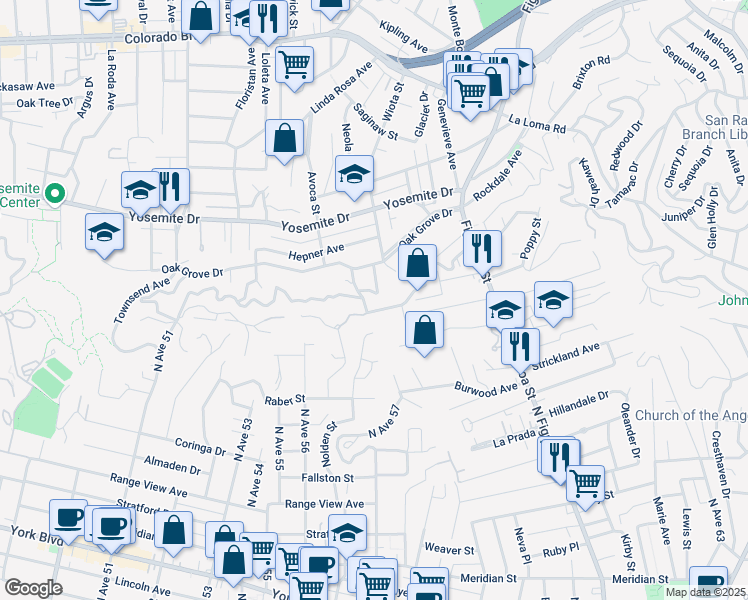 map of restaurants, bars, coffee shops, grocery stores, and more near 1908 Nolden Street in Los Angeles