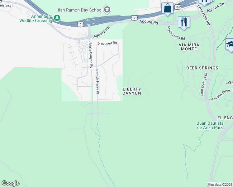 map of restaurants, bars, coffee shops, grocery stores, and more near 27306 Oak Summit Road in Agoura Hills
