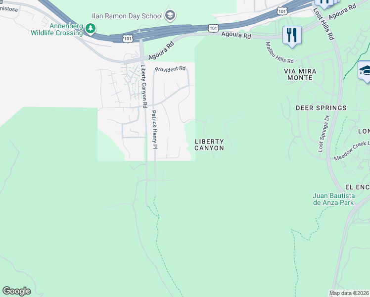 map of restaurants, bars, coffee shops, grocery stores, and more near 27326 Oak Summit Road in Agoura Hills