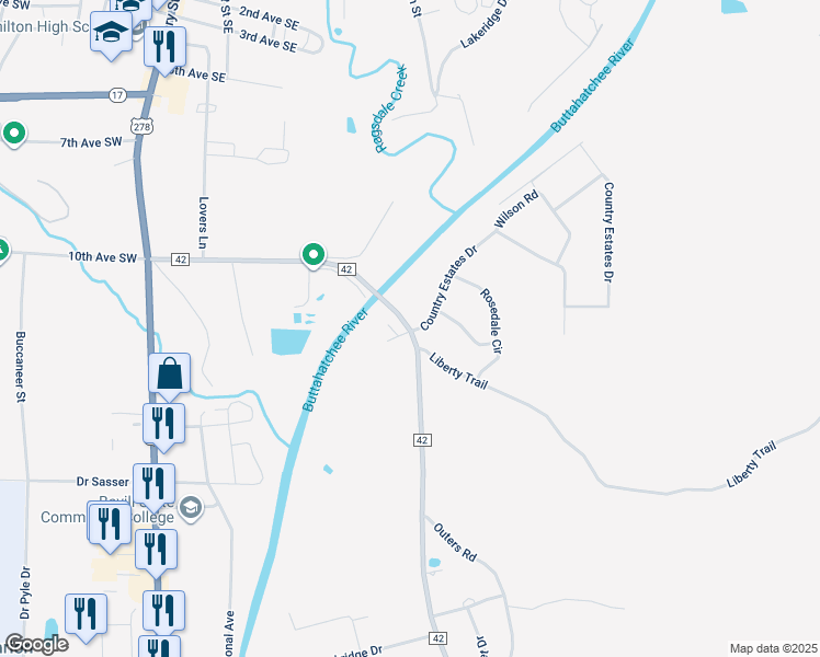 map of restaurants, bars, coffee shops, grocery stores, and more near 205-211 Liberty Trail in Hamilton