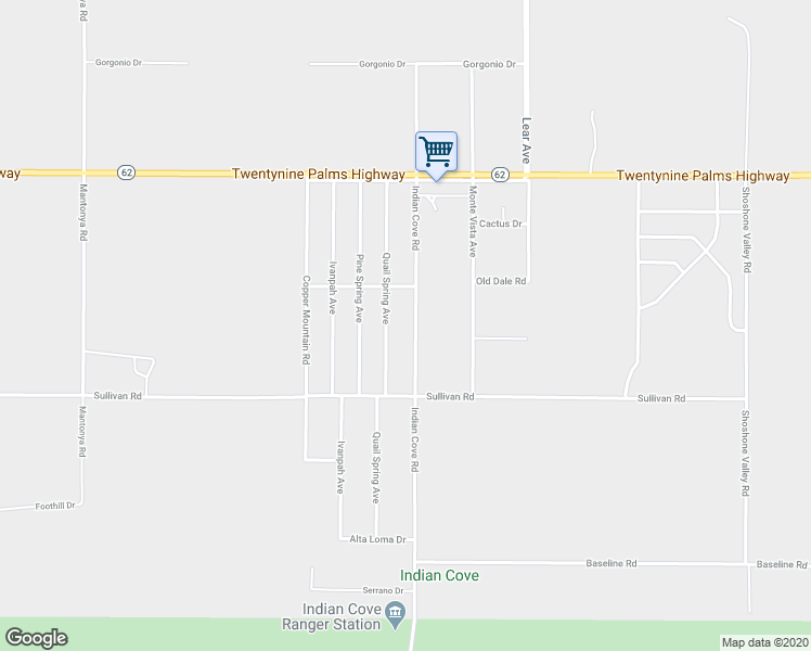 map of restaurants, bars, coffee shops, grocery stores, and more near 6772 Indian Cove Road in Twentynine Palms