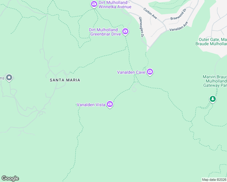 map of restaurants, bars, coffee shops, grocery stores, and more near Mulholland Drive in Los Angeles