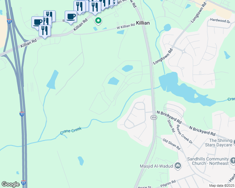 map of restaurants, bars, coffee shops, grocery stores, and more near Crane Ridge Road in Columbia
