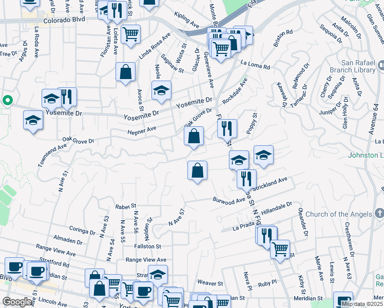 map of restaurants, bars, coffee shops, grocery stores, and more near 849 Tipton Terrace in Los Angeles