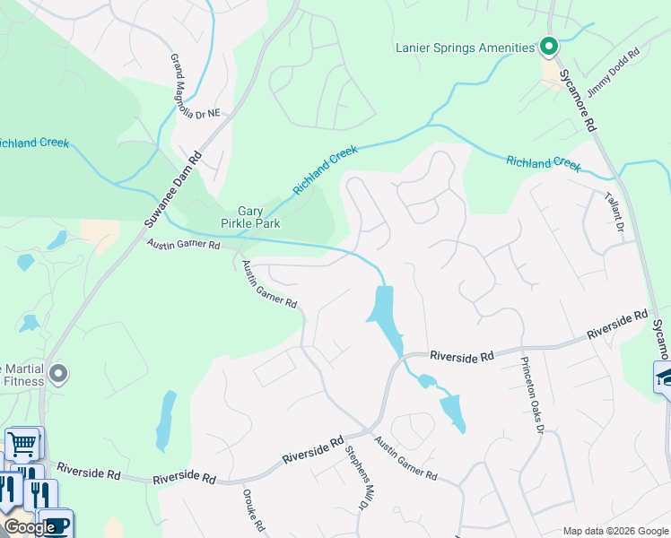 map of restaurants, bars, coffee shops, grocery stores, and more near 6120 Trail Hikes Drive in Sugar Hill
