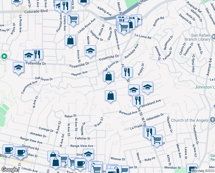 map of restaurants, bars, coffee shops, grocery stores, and more near 849 Tipton Terrace in Los Angeles