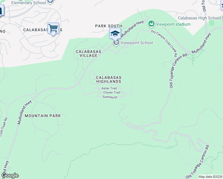 map of restaurants, bars, coffee shops, grocery stores, and more near 23640 Aster Trail in Calabasas