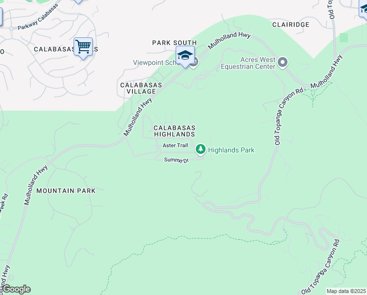 map of restaurants, bars, coffee shops, grocery stores, and more near 23636 Aster Trail in Calabasas