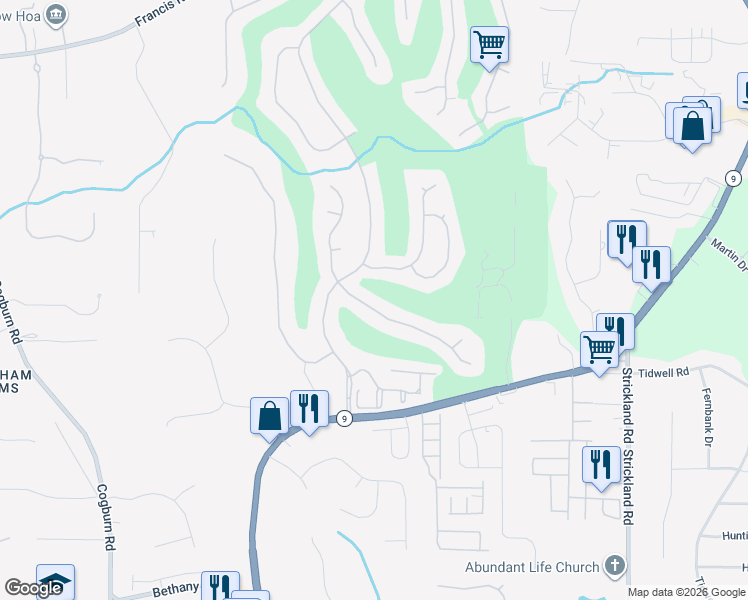 map of restaurants, bars, coffee shops, grocery stores, and more near 3200 Wolf Willow Close in Alpharetta