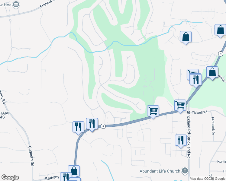 map of restaurants, bars, coffee shops, grocery stores, and more near 3200 Wolf Willow Close in Alpharetta